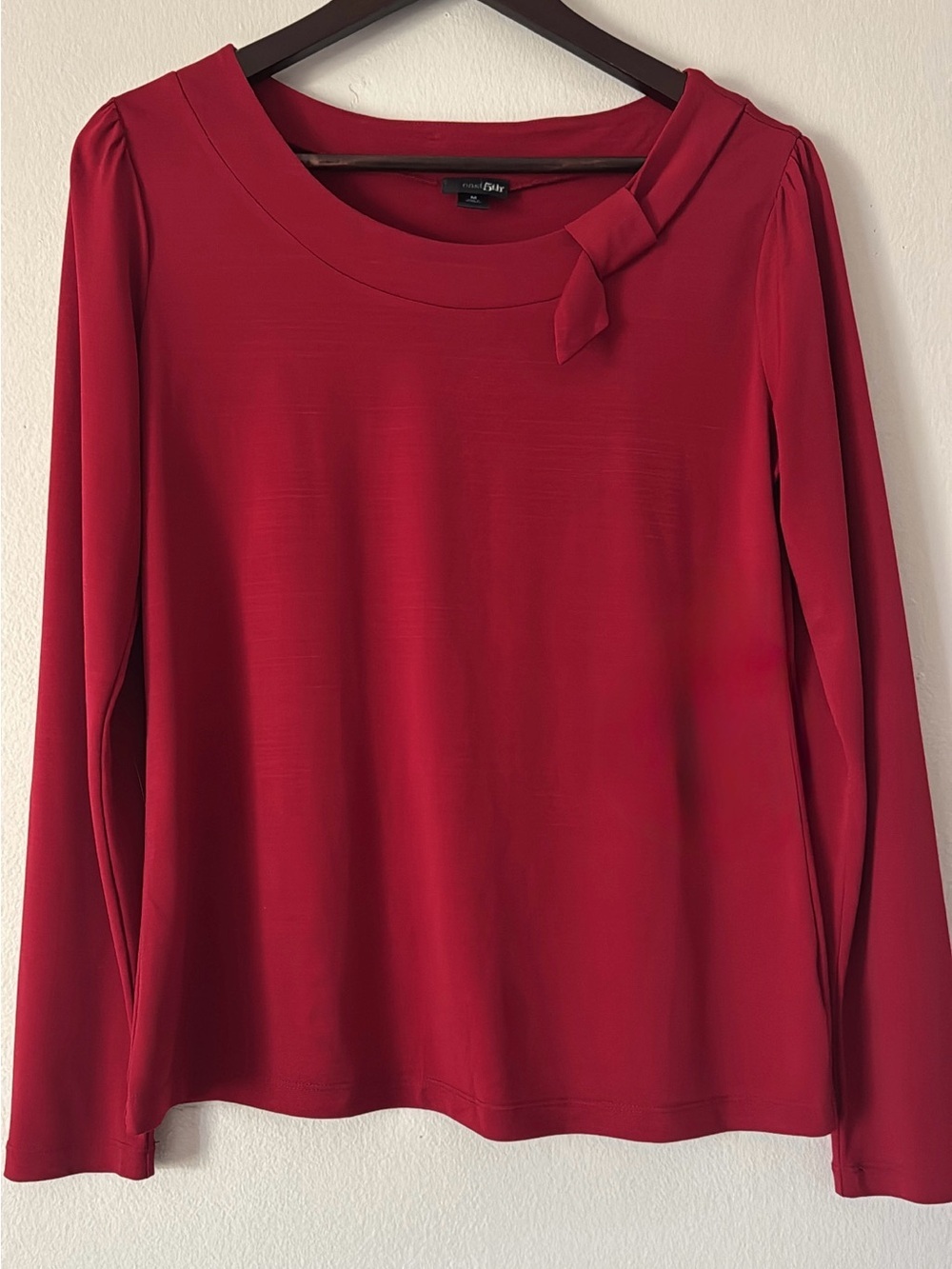 East 5th Red Long-Sleeve Knot-Neck Top